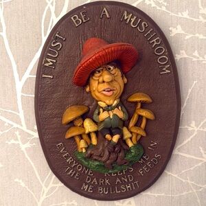 Humorous Mushroom Wall Plaque vintage plaster wall decor fungi lover humorous